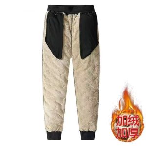 Lamb velvet pants for men, thickened velvet casual pants, middle-aged and elderly outer wear cotton pants, large size cold-proof and warm sports pants