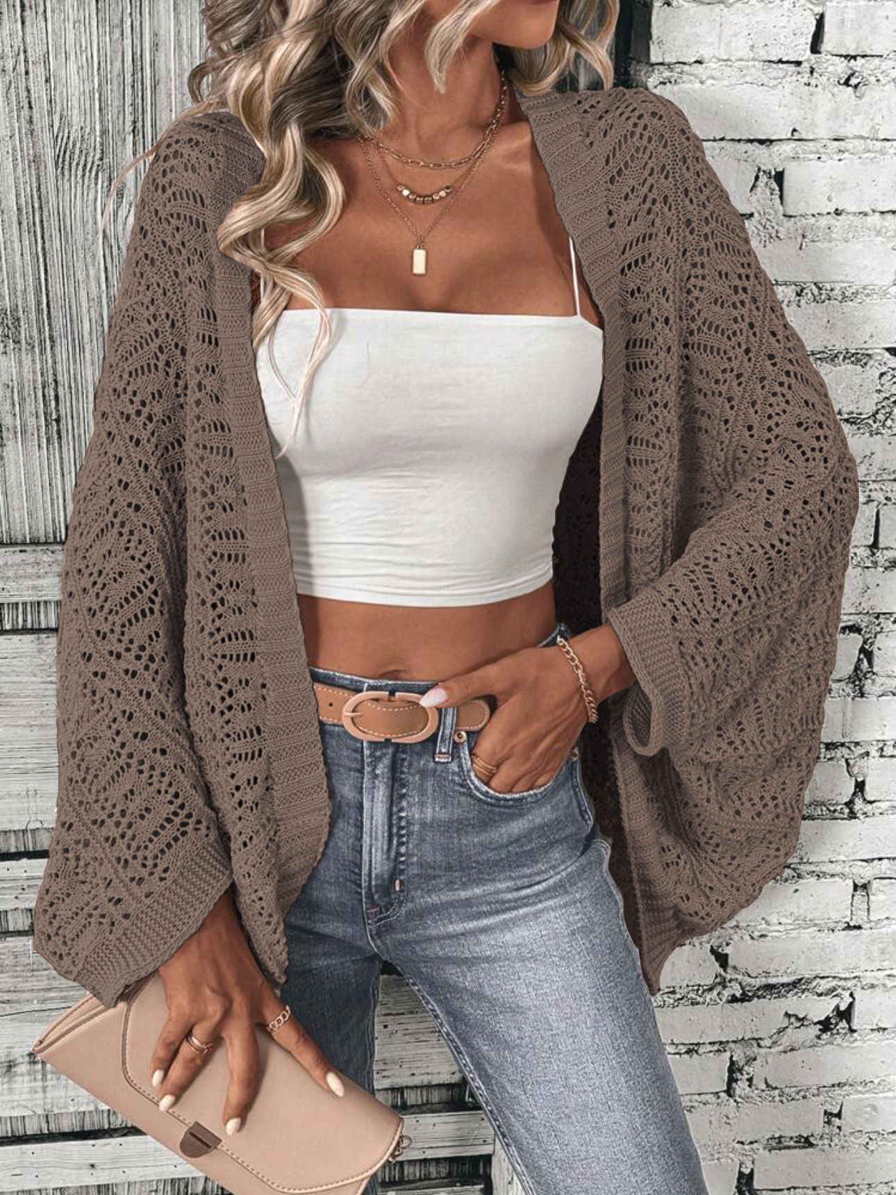 Spring AliExpress Independent Website Hollow-out Batwing Sleeve Cardigan Sweater Jacket Cross-border European and American Foreign Trade Independent Website - Image 7