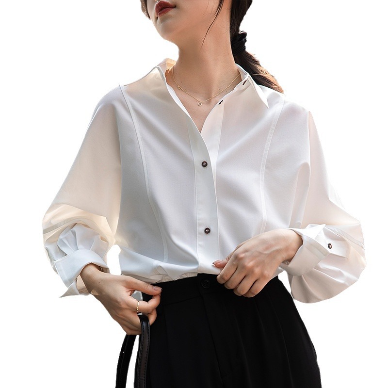 French-style women's shirt, 2026 spring and autumn, white top, new design, layering, niche style, long-sleeved, wrinkle-resistant shirt. - Image 6