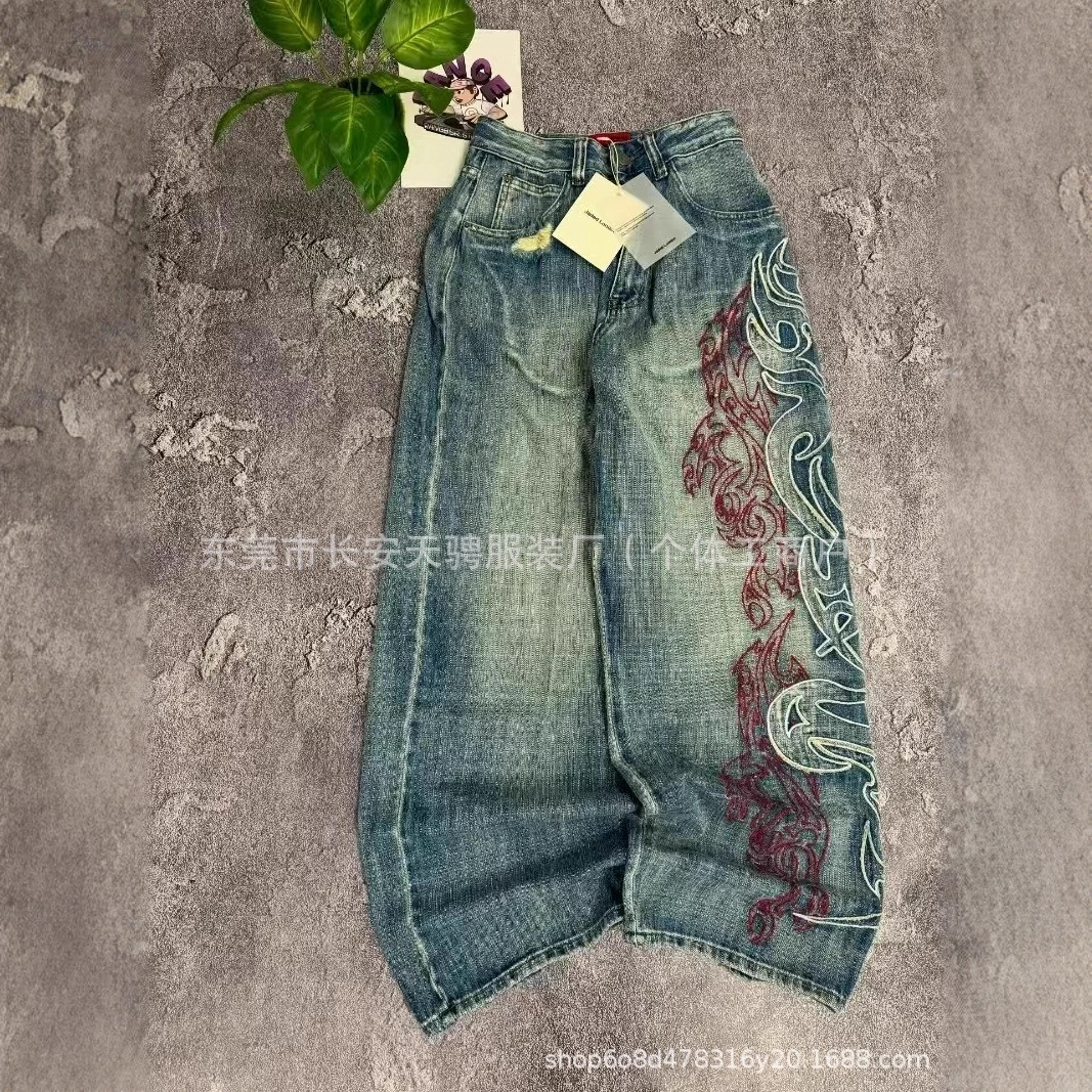 Cross-border trade trendy versatile fashion minimalist cross-border trade trendy embroidered jeans retro washed street style - Image 4