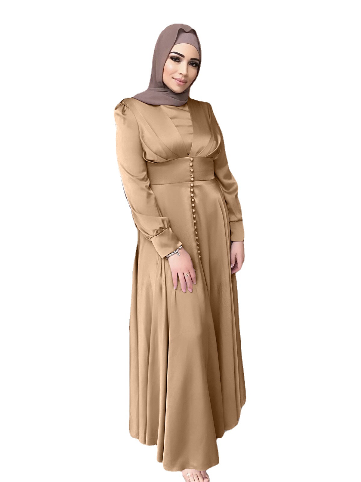 New cross-border Middle East Muslim women's dress summer elegant satin beaded dress muslim abaya - Image 2