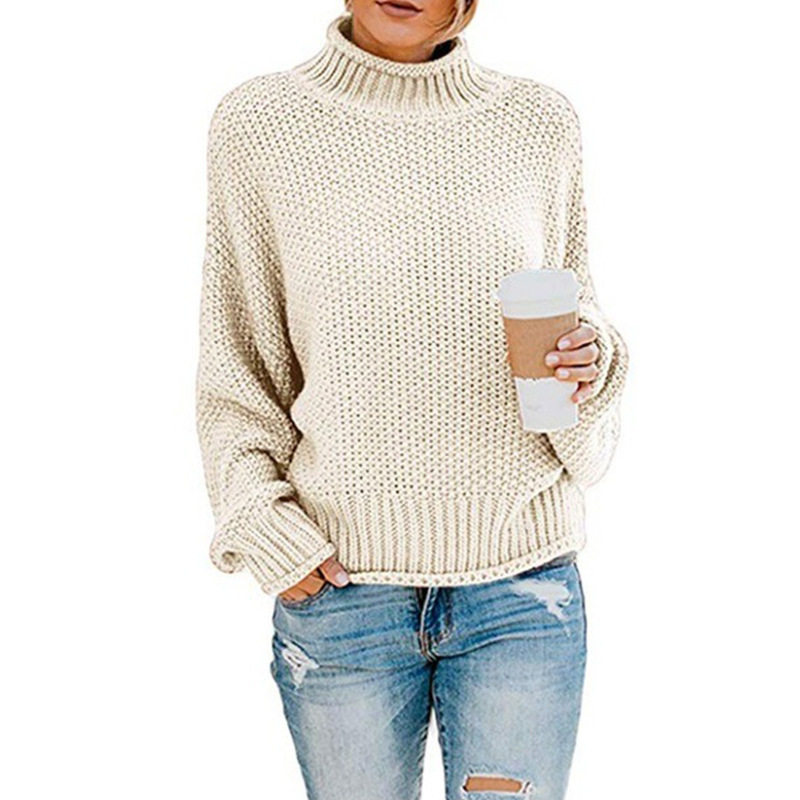 Turtleneck sweater women autumn and winter Amazon knitted sweater loose solid color large size OL commuting cross-border women's clothing - Image 19