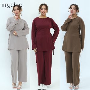 Ai Yirui's real-shot product, cross-border solid color waist-cinching two-piece set 1090