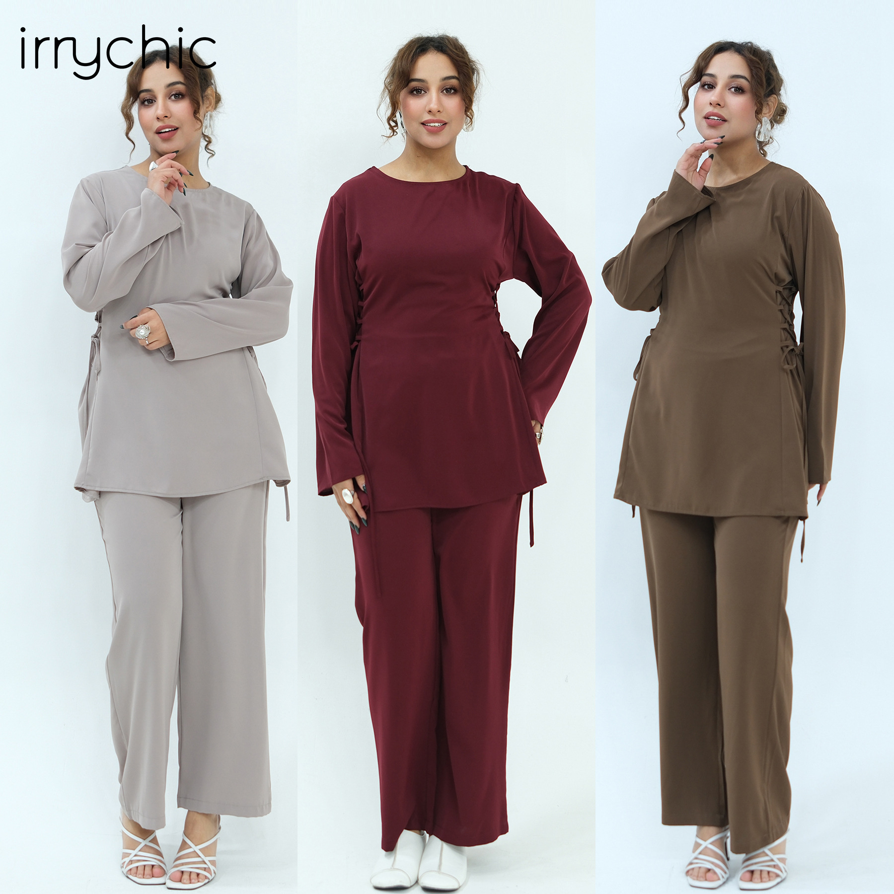 Ai Yirui's real-shot product, cross-border solid color waist-cinching two-piece set 1090