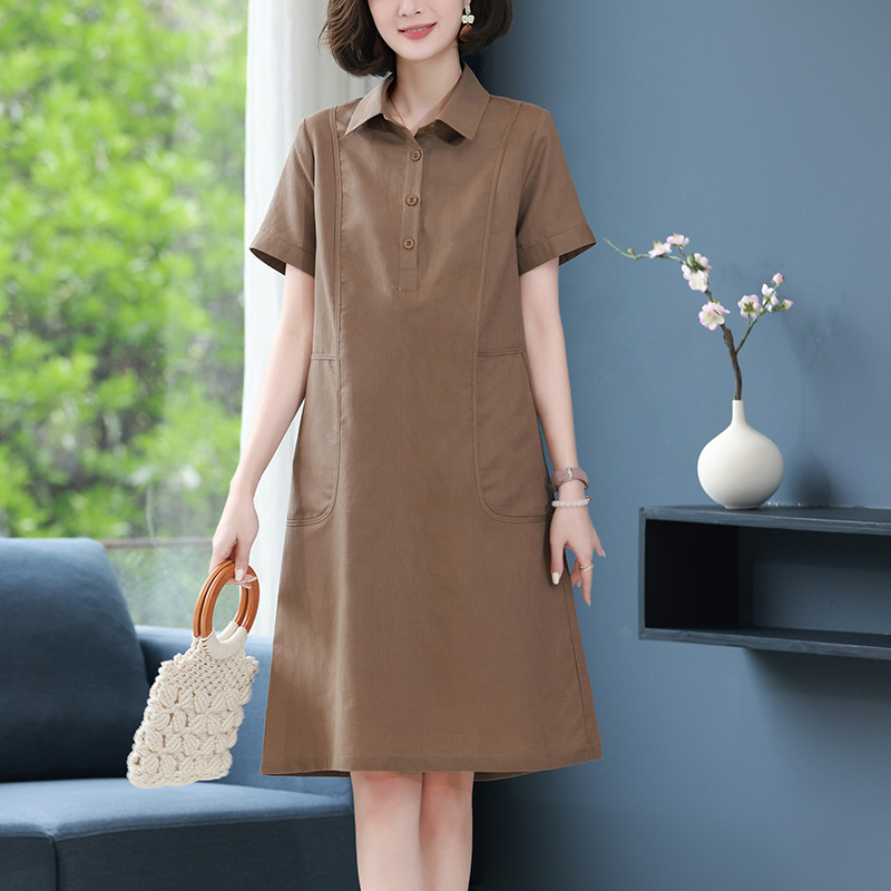 Women's summer cotton and linen dress, A-line, slimming, 2026 new casual straight high-end linen shirt dress for mothers. - Image 2