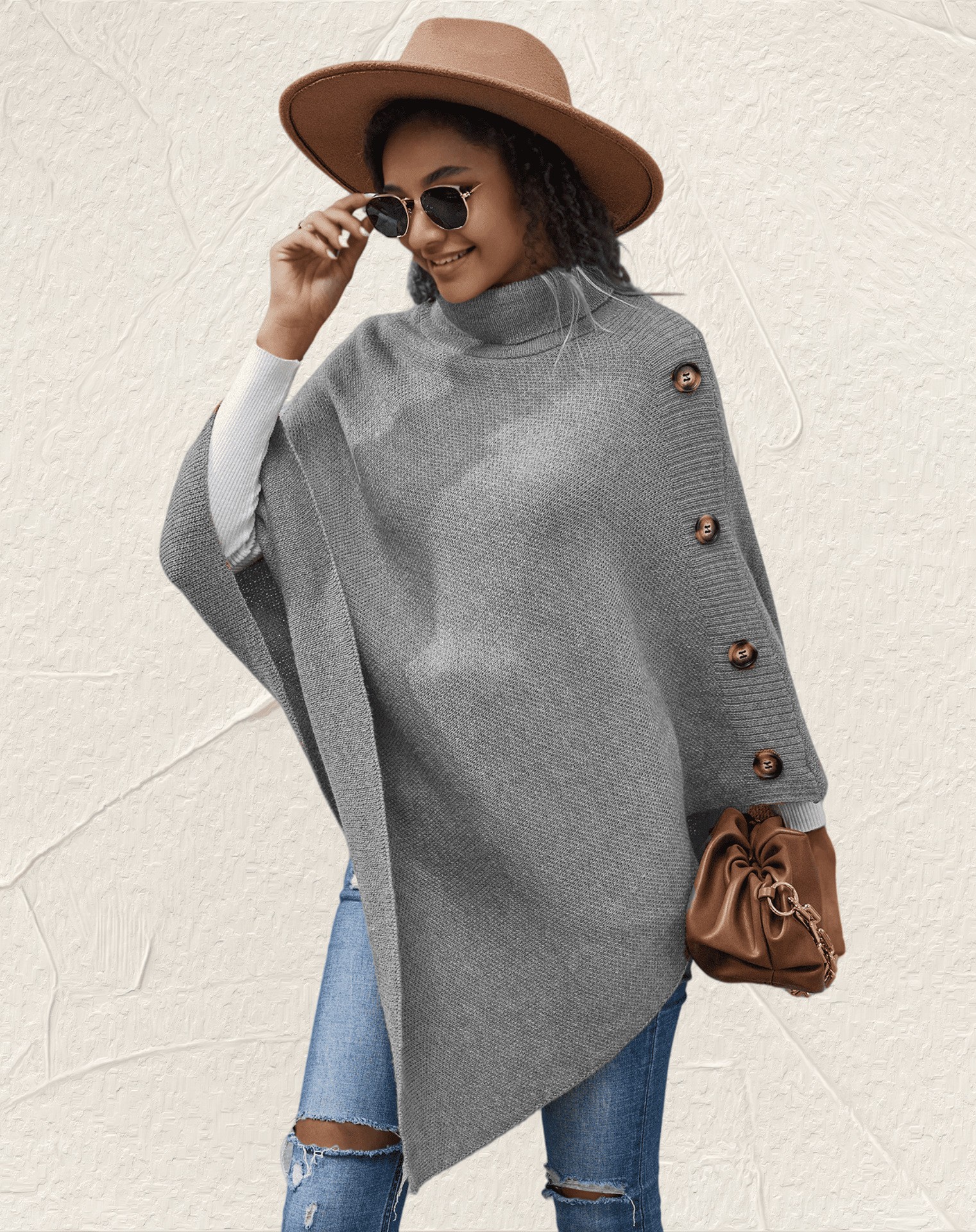 High-Neck Knitted Cape - Image 7