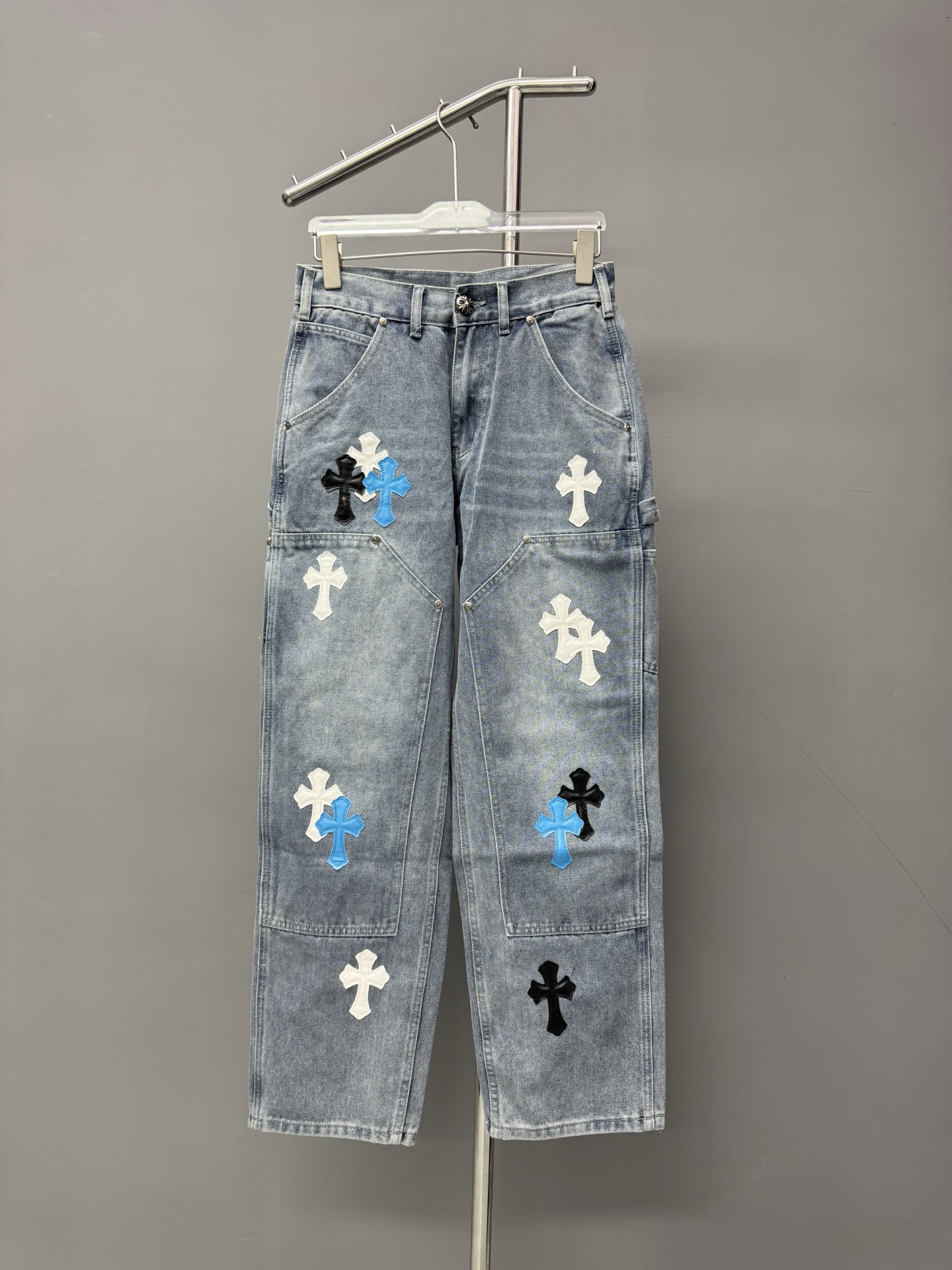 25 Correct Version SS Chloe Cross Patchwork Embroidered Washed Jeans Couple Loose Jeans Factory Direct Output - Image 2