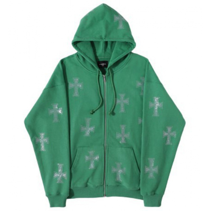 Spot European and American autumn and winter fashion brand loose tops cross hot diamond zipper hooded men and women sweatshirt long sleeve hip hop - Image 4