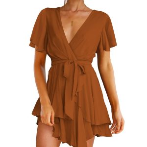 Amazon 2022 cross-border foreign trade ruffled dress autumn new V-neck skirt sexy dress female