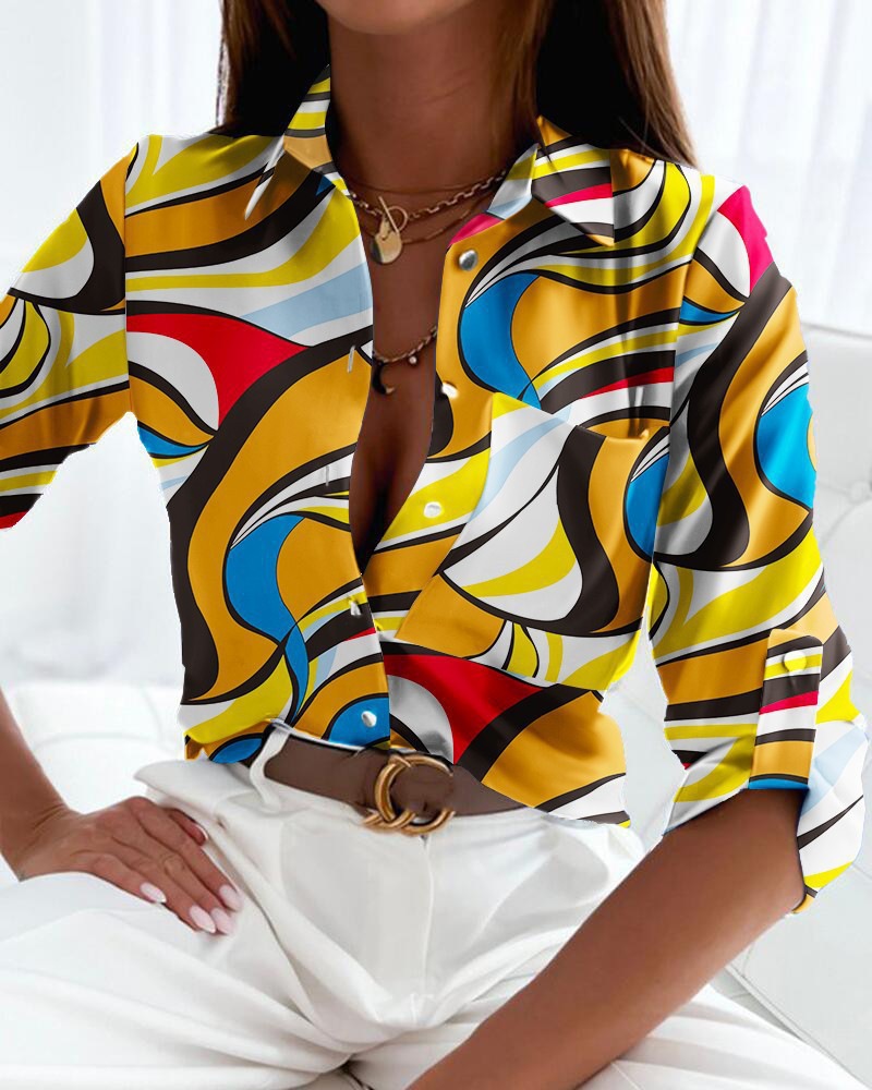 2023 European and American foreign trade women's clothing cross-border spring and autumn tops independent station Amazon long-sleeved shirt printed shirt women - Image 7