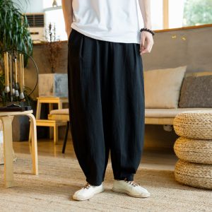 Foreign trade spring and summer new cotton and linen men's casual bloomers Chinese style linen layman's clothing Zen long pants