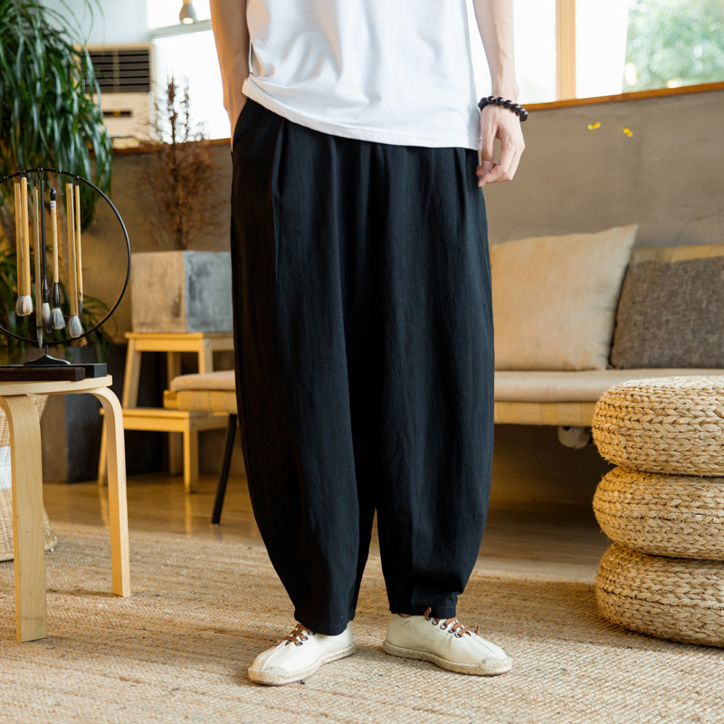 Foreign trade spring and summer new cotton and linen men's casual bloomers Chinese style linen layman's clothing Zen long pants