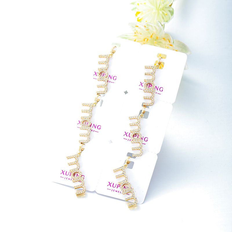Xuping's new fashionable alloy electroplated 14k color letter pendant necklace with artificial gemstones - a Mother's Day gift. - Image 2
