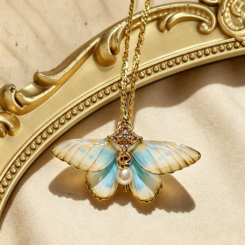 Forest-themed colorful butterfly pendant necklace for women, a luxurious and niche women's choker/collarbone necklace. - Image 4