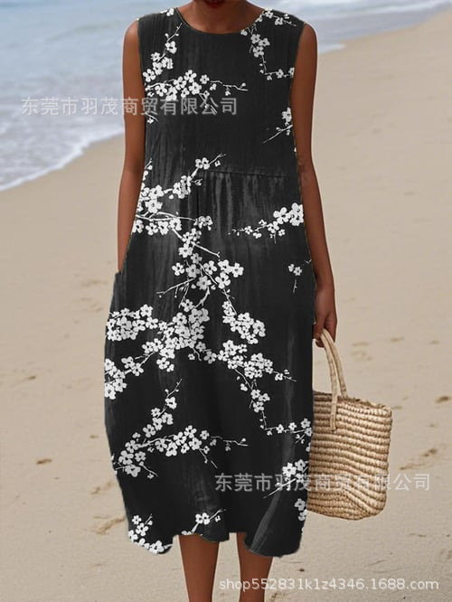 2025 European and American spring and summer new sleeveless casual printed temperament long skirt dress slim small fresh casual skirt - Image 40
