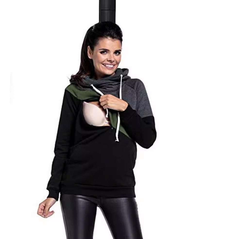 2025 Wish, AliExpress, eBay, Amazon New Long-Sleeved Patchwork Multifunctional Maternity Nursing Jacket/Sweatshirt - Image 4