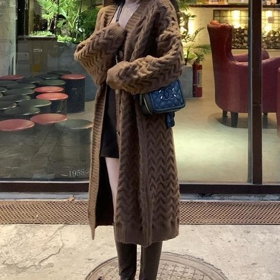 Women's Cardigan, Mid-Length, Spring/Winter New Style, Loose Fit, Korean Style, Elegant and Slimming Knitwear Coat Top