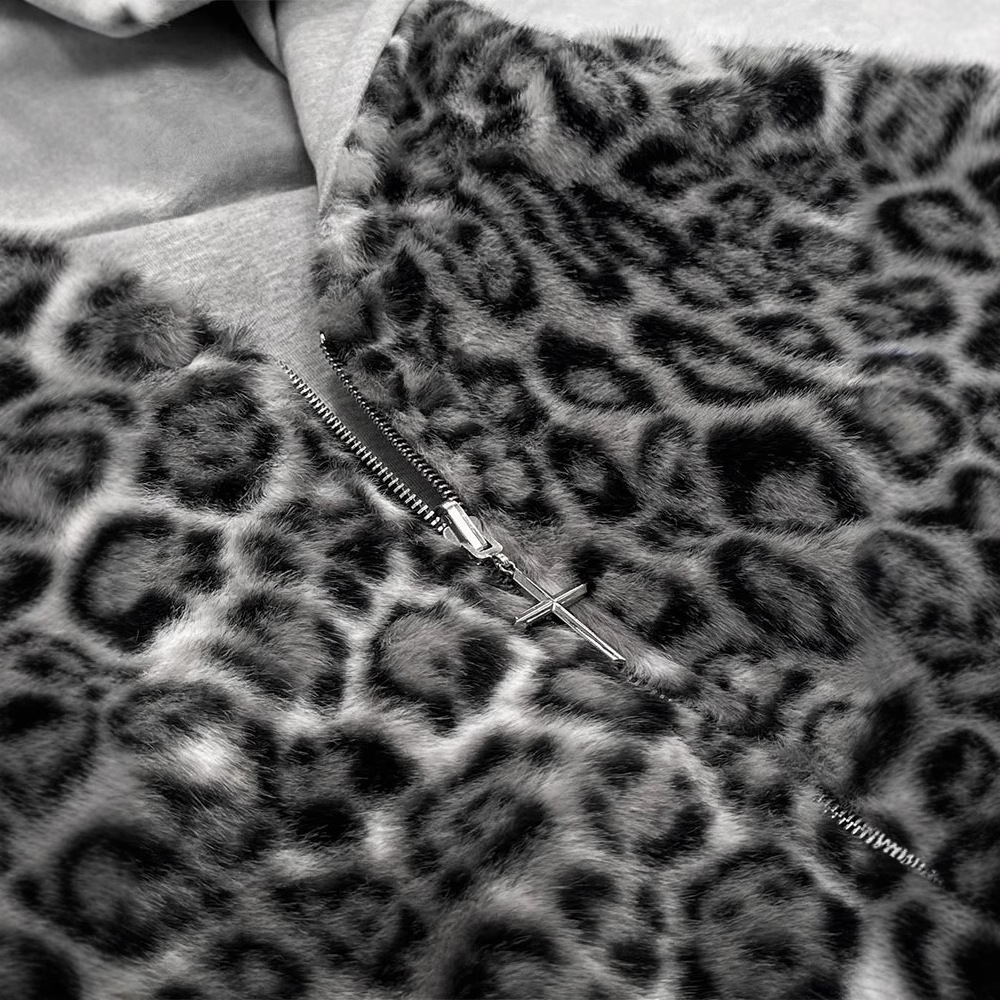2025 European and American new autumn and winter new hooded sweatshirt reversible retro leopard print zipper hoodie loose top - Image 5