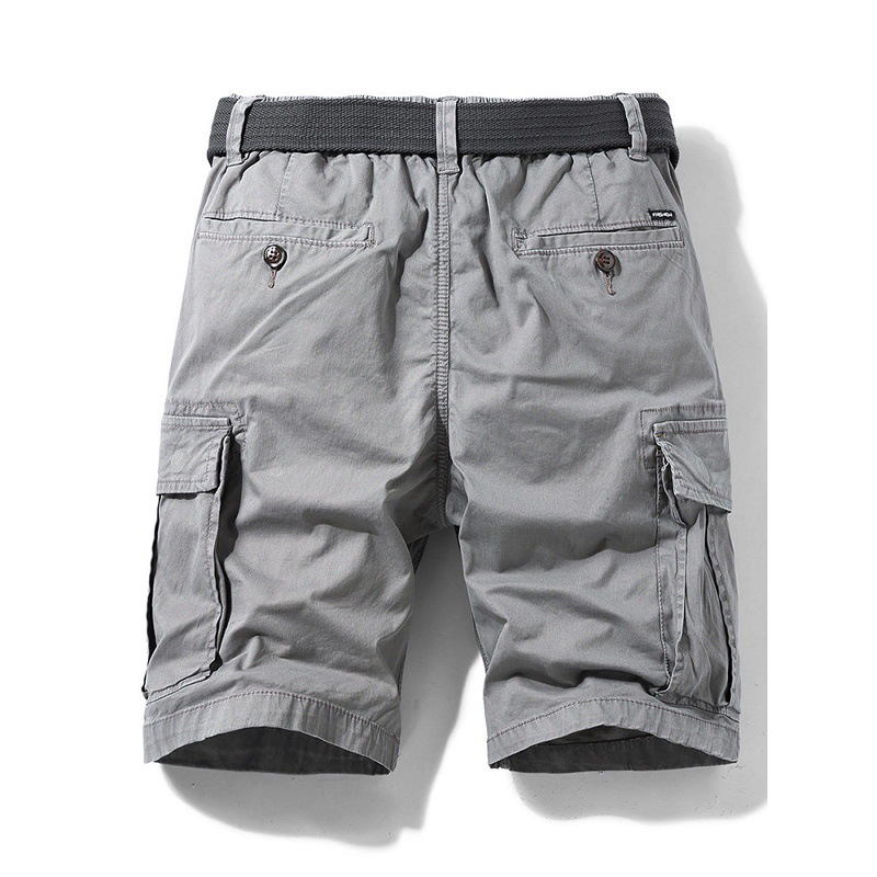Men's high-end pure cotton work shorts, summer loose fit, multi-pocket elastic waist with drawstring belt, versatile casual five-point pants - Image 5