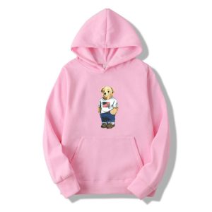 Bear print spring and autumn 2021 thickening new leisure sports hooded long-sleeved sweater AliExpress