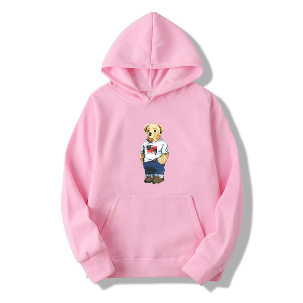 Bear print spring and autumn 2021 thickening new leisure sports hooded long-sleeved sweater AliExpress