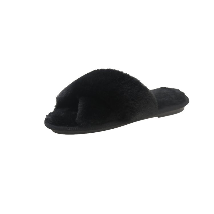 Autumn and winter furry fashion home cross open toe outdoor fur slippers for women flat non-slip cotton slippers warm women's shoes - Image 8