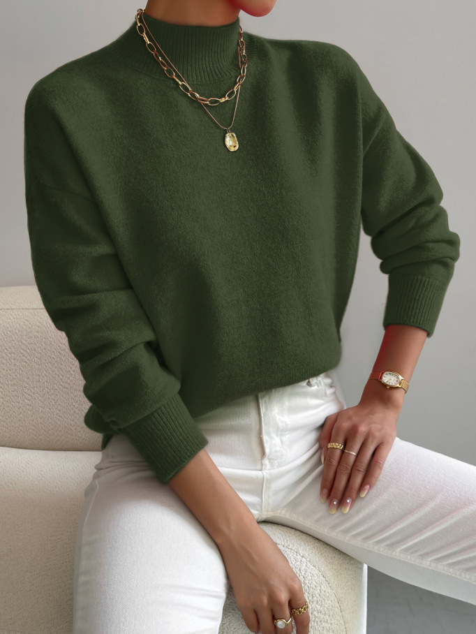 Cross-border autumn and winter turtleneck pullover long-sleeved sweater Amazon foreign trade women's fashion solid color loose knitted top - Image 10