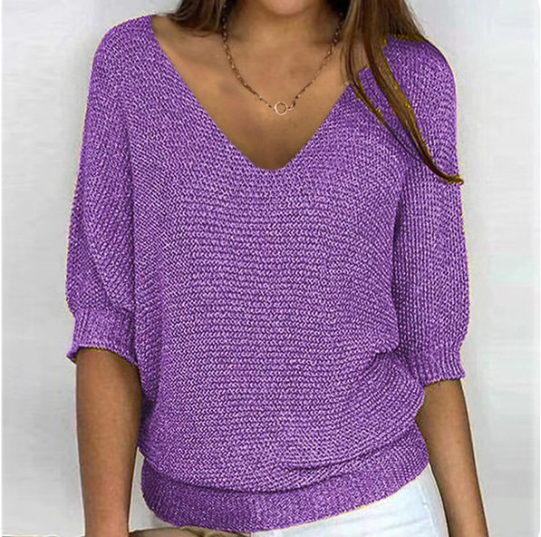 2026 New Russian AliExpress Wish Solid Color Crew Neck Knitted Top Women's Three-Quarter Sleeve Top Air Conditioning Shirt In Stock - Image 23