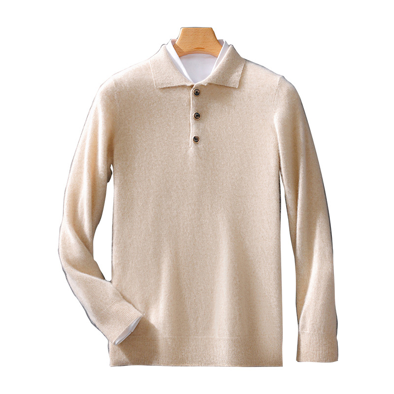 New 100-neck men's pure polo shirt, base layer knitted 23 pullover sweater, wool sweater, autumn and winter shirt, loose fit. - Image 5