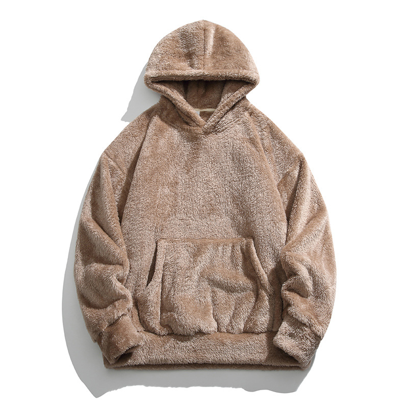 Cross-border supply of solid color arctic velvet hooded jacket for men, winter retro lazy loose couple casual sweater - Image 10