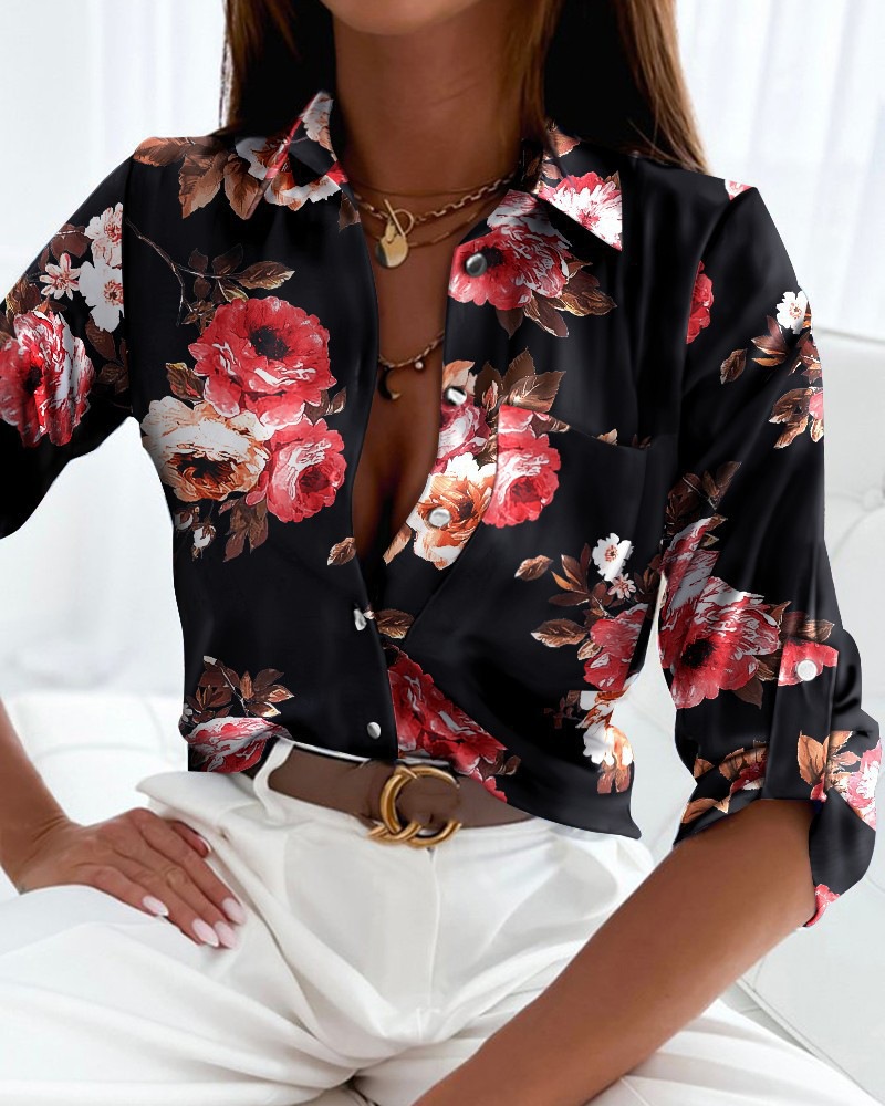 2023 European and American foreign trade women's clothing cross-border spring and autumn tops independent station Amazon long-sleeved shirt printed shirt women - Image 13