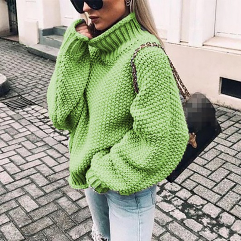2025 New European and American Style Chunky Knit Half-High Neck Pullover Batwing Sleeve Knit Sweater Loose Oversized Cross-border Sweater - Image 10