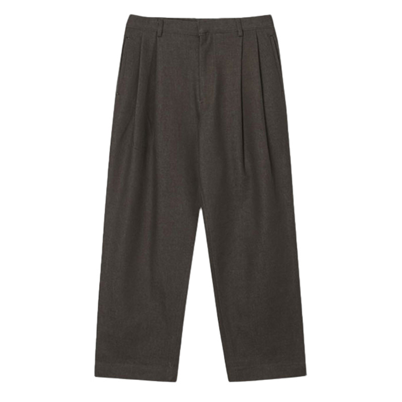 Dark gray double-pleated men's dress pants, spring and autumn style, Hong Kong retro niche design, casual pants, loose straight leg with drape. - Image 7