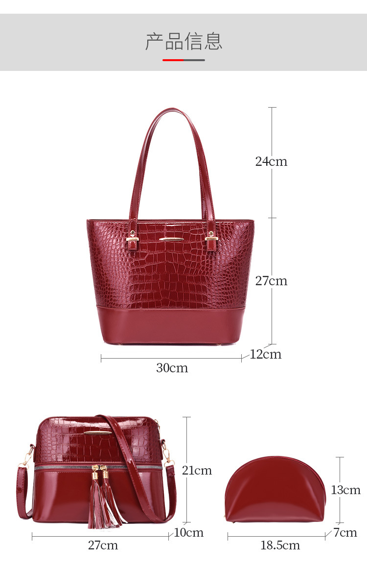 New women's bag 2023 fashion crocodile pattern mother-in-law three-piece handbag shoulder bag Messenger women's bag wholesale - Image 6