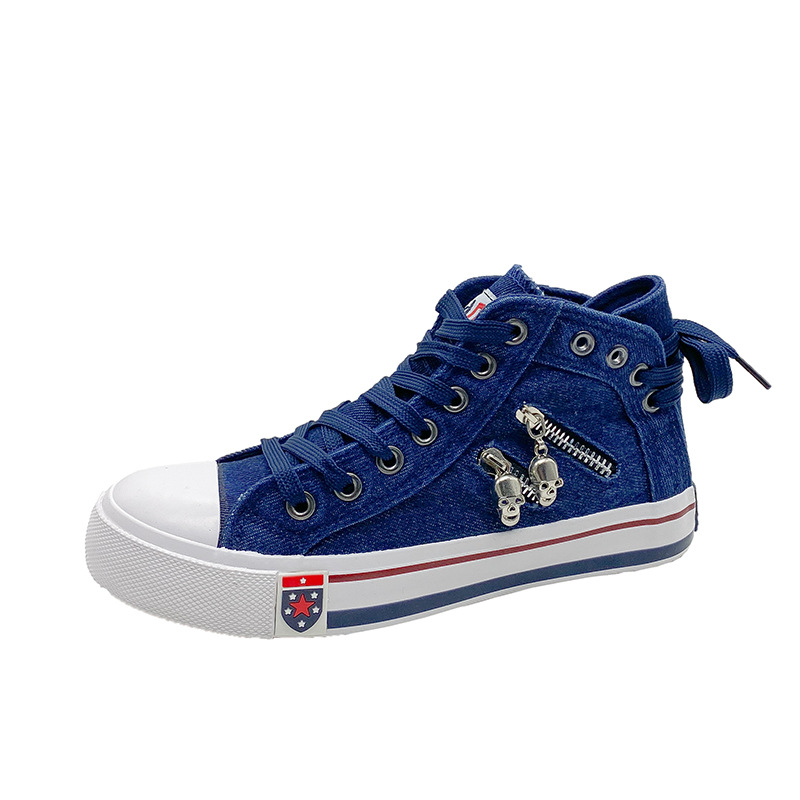 Denim high-top canvas shoes for women Korean casual shoes 2024 spring and autumn new retro large size sneakers zipper - Image 7