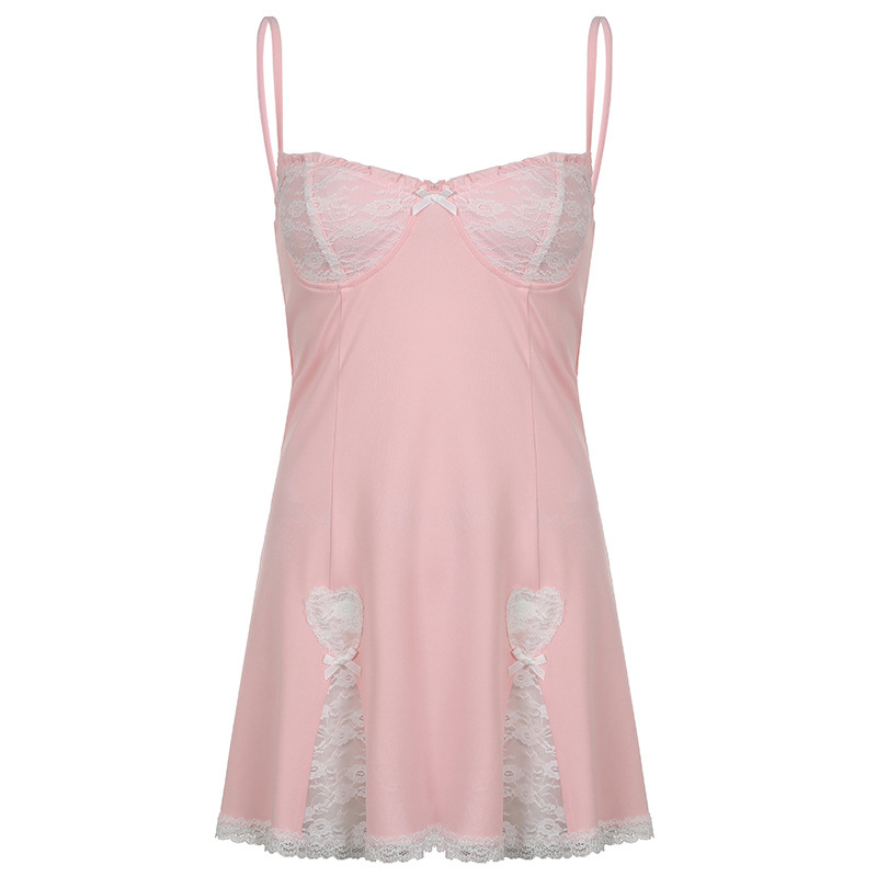 Foreign trade European and American style 2022 light mature feminine fashion lace stitching bow suspender skirt sexy split skirt - Image 2