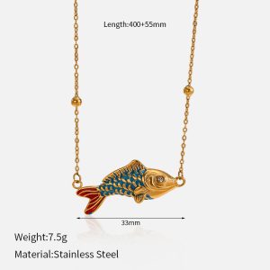 European and American style 3D bow necklace for women, niche high-end star pendant stainless steel koi fish amethyst necklace.
