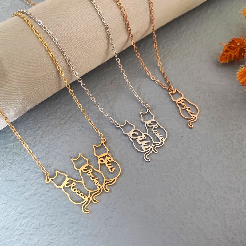 Personalized cute cat and dog name necklaces, custom name necklaces, pet commemorative birthday gifts, niche designs. - Image 8