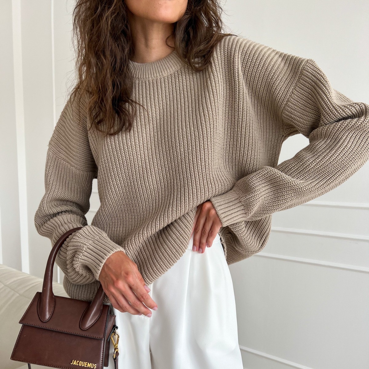 European and American style solid color round neck thick sweater for women, 2025 autumn and winter new arrival, loose long sleeve lazy style pullover knit sweater for women. - Image 26
