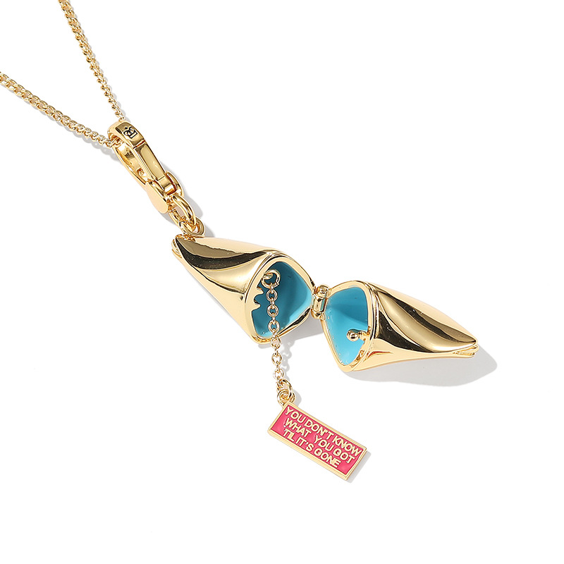 Trendy and stylish gold-plated fortune cookie pendant, simple and fashionable clam letter square necklace pendant for women. - Image 5