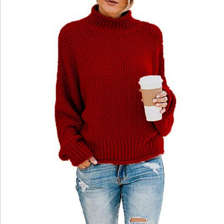 Turtleneck sweater women autumn and winter Amazon knitted sweater loose solid color large size OL commuting cross-border women's clothing - Image 7