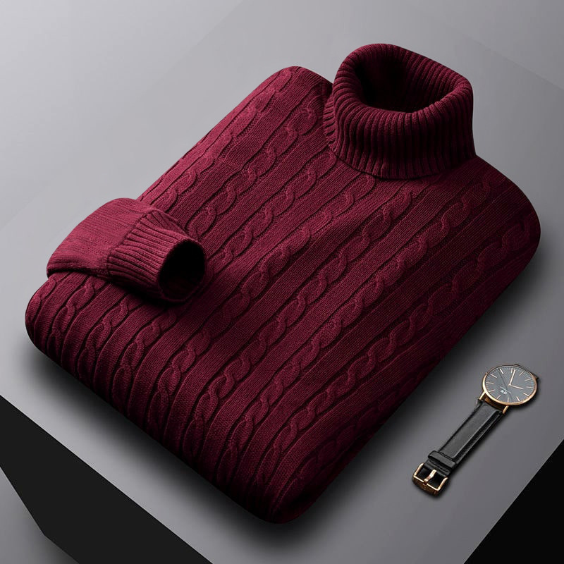 Foreign trade solid color sweater men's turtleneck jacket trendy Korean version loose plus size casual all-match knitted pullover - Image 3