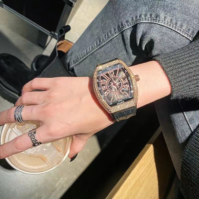 PINTIME/Pintime Men's Watch Barrel Watch Simple Watch Belt Yacht Diamond Retro Waterproof Quartz Watch - Image 2