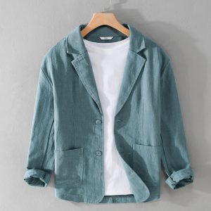 Spring and autumn men's striped short-sleeved casual suit linen loose youth handsome popular simple suit Y803