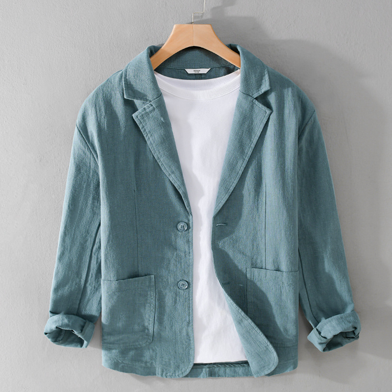 Spring and autumn men's striped short-sleeved casual suit linen loose youth handsome popular simple suit Y803