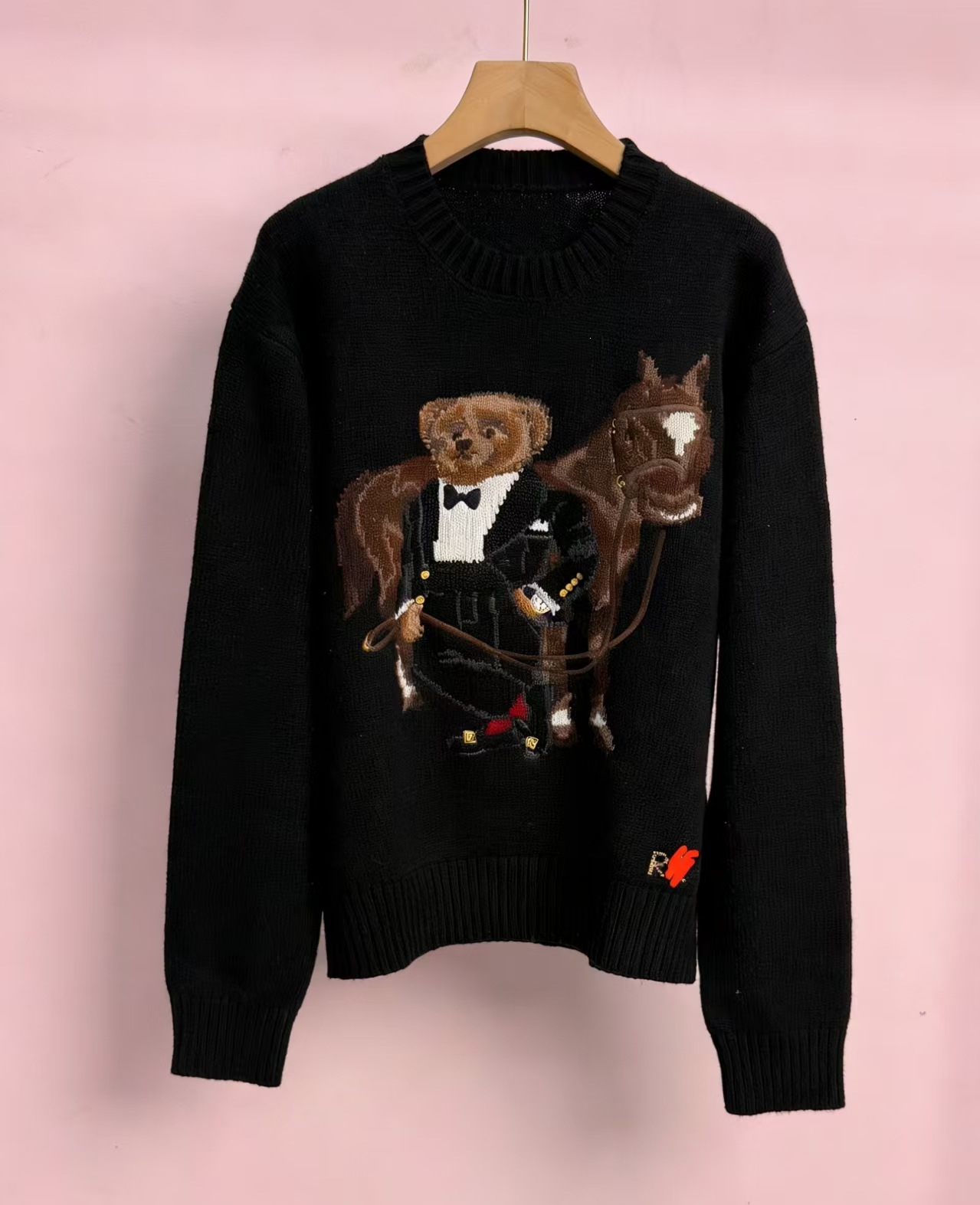 Top-quality pony logo, scannable QR code, R-L wool heavy-duty cartoon bear autumn/winter sweater for women, casual style. - Image 5