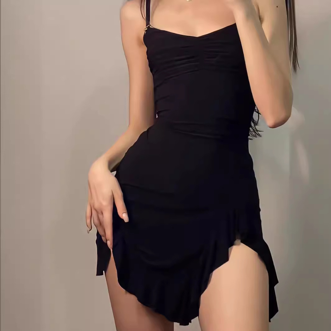 American hot girl retro black niche floral slit dress popular hip skirt - Image 2