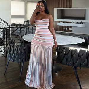 In stock: 2026 Summer New Style Fresh Striped Camisole Dress (European and American Cross-Border Clothing)