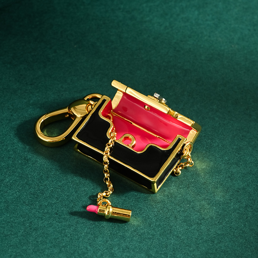 High-end enamel-glazed cross-border, diamond-encrusted black handbag with lipstick pendant necklace, exquisite charm. - Image 2