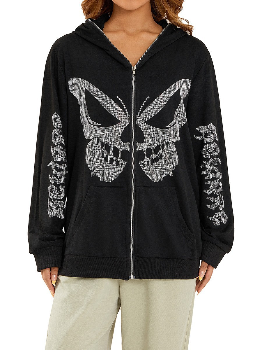 2022 foreign trade cross-border new style European and American ins women's clothing autumn and winter Y2K butterfly print loose hoodie sweatshirt - Image 4